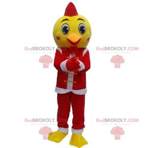 DÉGUISEMENT - PANOPLIE Mascotte d'oiseau jaune en tenue de Père-Noël, cos