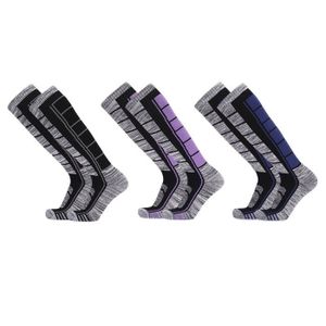 CHAUSSETTE DE SKI 3 Paires Chaussettes Longue de Ski-Snowboard Homme Respirant Thermiques Anti-dérapantes - Noir-Bleu-Violet