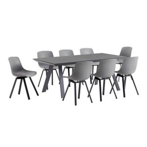 Ensemble table et chaise de jardin Ensemble table de jardin rectangulaire grise et 8 chaises grises