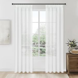 Topfinel 2 Panneaux Rideaux en Voile Transparent à Oeillets Voilage de Fenêtre Brodé de Points Nid doiseau Rideaux Voilage Décoration Salon Chambre Enfant,140x260cm,Beige 