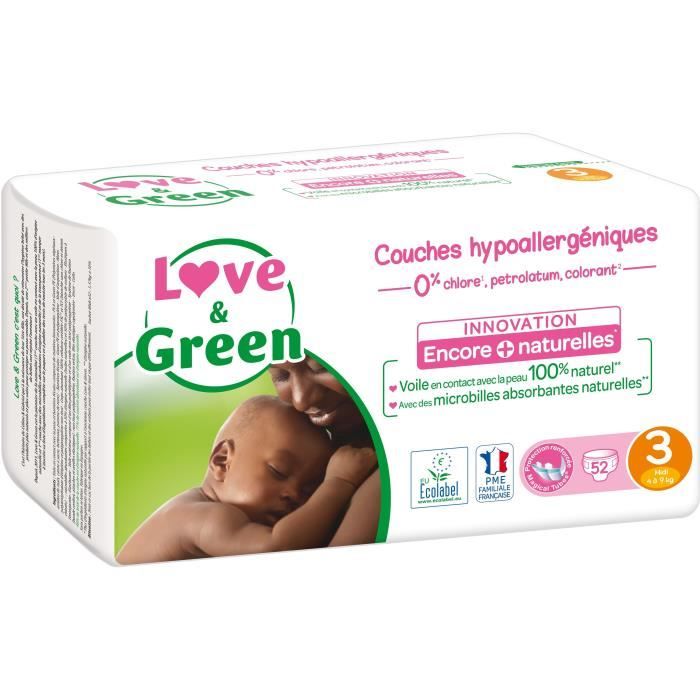 Love & Green Change Bébé Couche Hypoallergénique Taille 2 3-6kg 44 unités