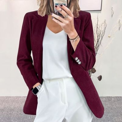 Blazer Femme en Velours Cotele a Revers a Manches Longues Vintage Slim Fit Bureau Affaires Vin Rouge Vin rouge Cdiscount Pret a Porter