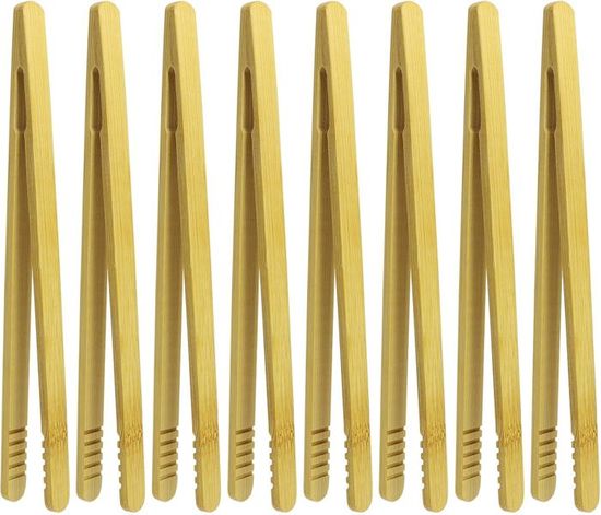 Pinces Cuisine En Bambou - Lot De 4 (2 Pinces Salade + 2 Pinces Pain) - Naturel, Durable