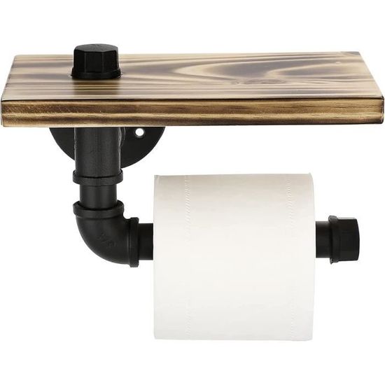 Support Mural Papier Toilette Industriel En Bois Et Fer - Style Rustique Avec étagère Demi-cercle - Pour Salle De Bain, Déco Intérieure - 4