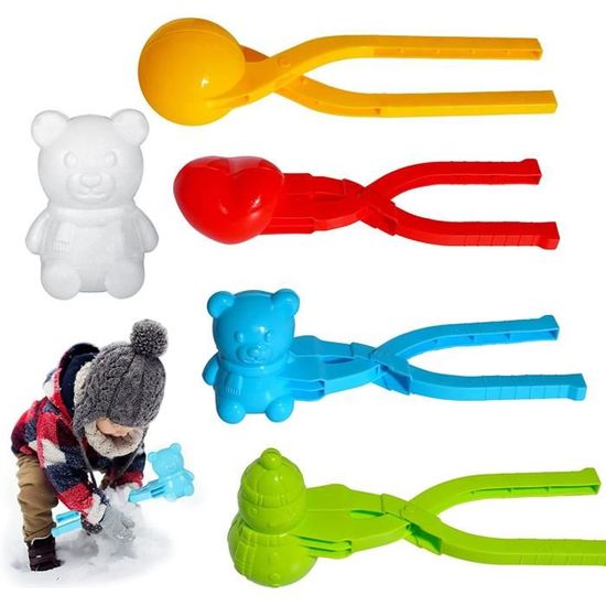 Lot De 5 Pinces à Boules De Neige, Formes Originales (cœur, Dino, Bonhomme, Canard, Ours), Plastique épais, Poignée Ergonomique – Cadeau Hiver