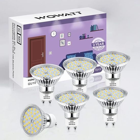 Wowatt 10W Ampoule LED GU10 Blanc Chaud 2800K Équivalent 120W