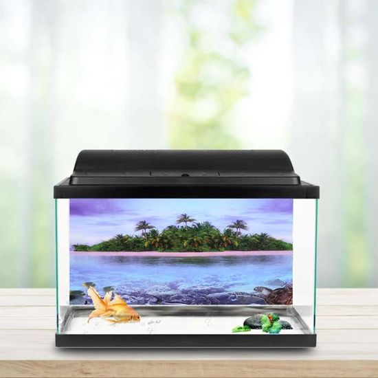 Garosa affiche pour aquarium Affiche adhésive de plage d'arbre de noix de coco d'effet 3D pour la décoration de réservoir de