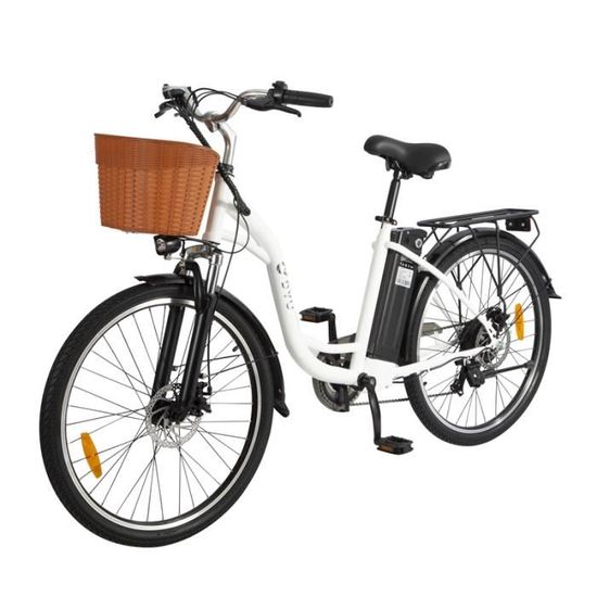 DYU C6 - Vélos électriques urbains - Roues 26*1.95" - Moteur 350W - Batterie 36v 12.5Ah - SHIMANO 7 Speed - Autonomie 70KM - Blanc
