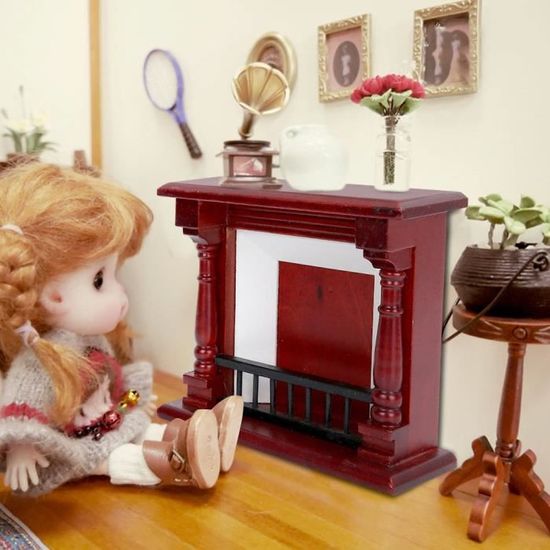 Garosa Cheminée en bois de rose maison de poupée Mini Cheminée Meubles Décoration de Maison de Poupée en Bois Rose pour Poupée