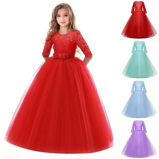 Robe Fille Dentelle Avec Noeud Papillon Et Bandeau - Style Princesse, Mariage, Cérémonie - Taille Enfant