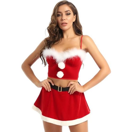 YIZYIF Déguisement Mère Noël Femme Costume Ensemble Sexy Débardeur et