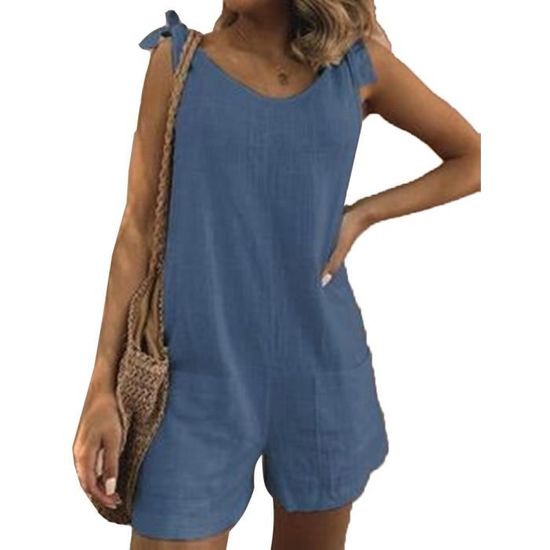 Susenstone Soldes Combinaison Femme Chic ÉTé Sans Manches Salopette, Pantalon Large Combishort Pas Cher Pantalon Baggy Jumpsuit