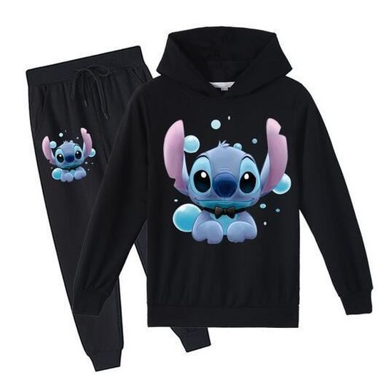 Sweatshirt Capuche Pantalon Stitch pour Filles gar on Noir