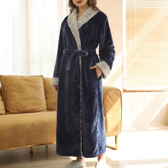 Peignoir Femme Hiver En Tissu Éponge - Long, Chaud Avec Poches, Motif Cœur, Idéal Pour Salle De Bain, Sauna