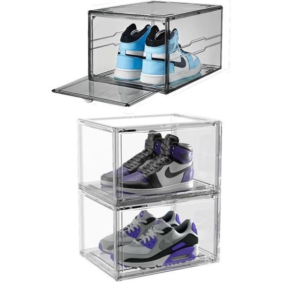 Boîte à Chaussures Transparente Empilable 36x29x22cm - Rangement Clair, Pliable, ABS