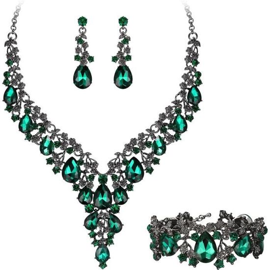 Parure De Bijoux De Mariée En CZ Argent - Collier Et Boucles D'oreilles Feuilles Fleur