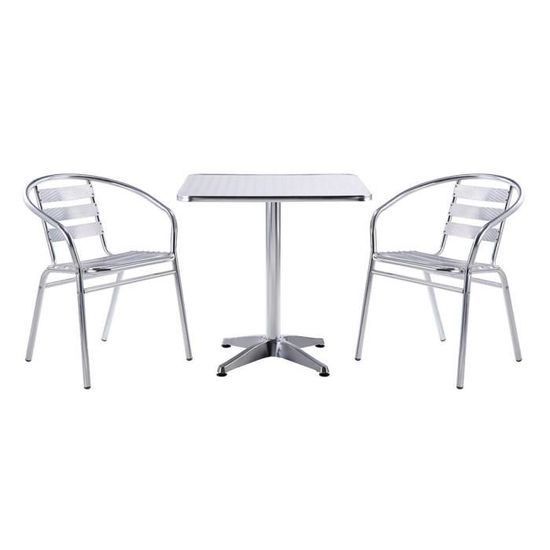 Salle à manger de jardin en aluminium : une petite table carrée et 2 chaises - MONTMARTRE