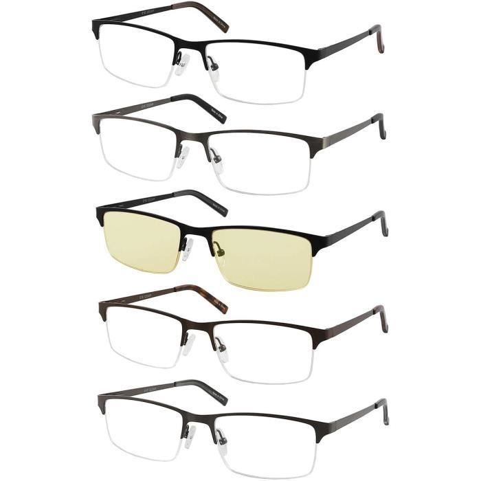 Amcedar 5 Paires Lunettes Lecture Hommes +1.50 Rectangulaires Acier Inoxydable Avec Lunettes Soleil