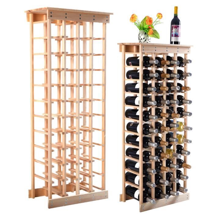 DREAMADE Etagère à Bouteille Casier à Vin Porte bouteille avec 10 Etagères et 44 Emplacements en Pin Couleur du bois