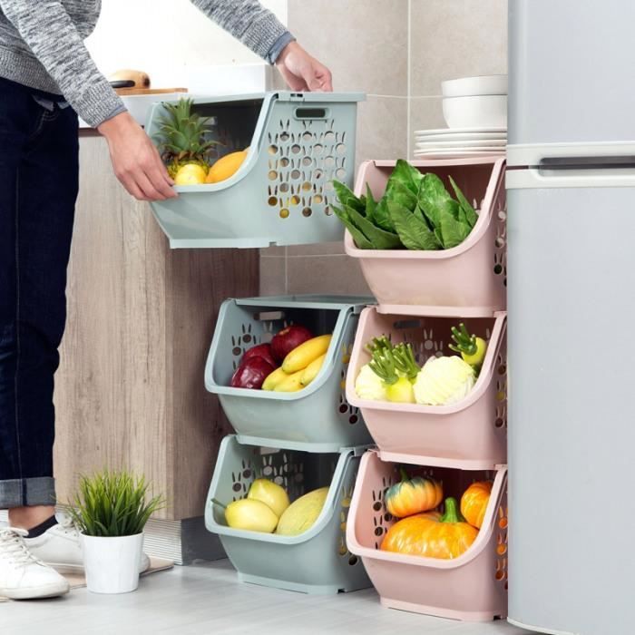 Paniers De Rangement En Plastique - Meubles Cuisine, Empilables Pour Jouets Plastique, À Légumes, Étagères Salle Bains #03
