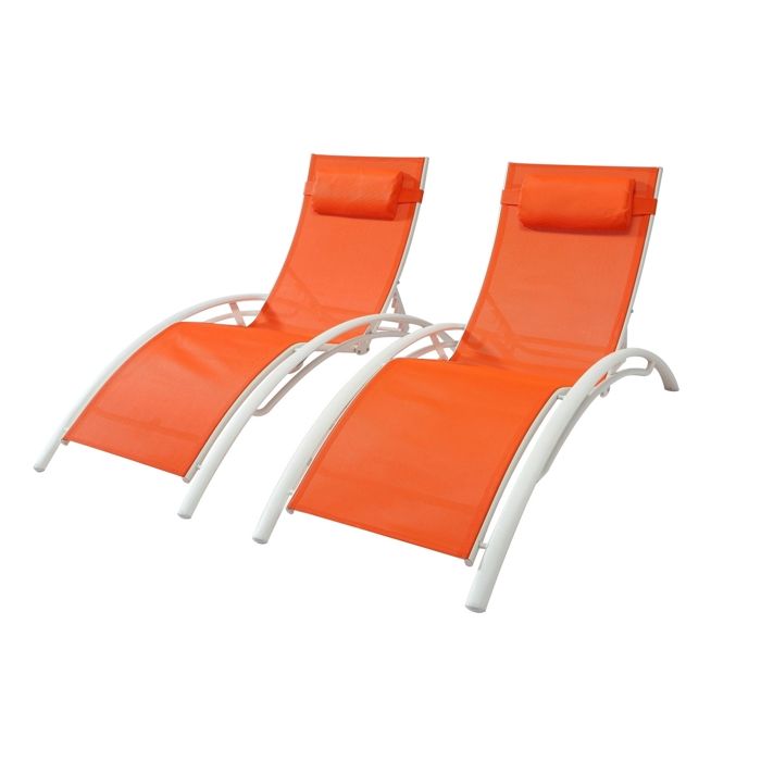 Duo de transats Bahia en aluminium - Orange-Blanc