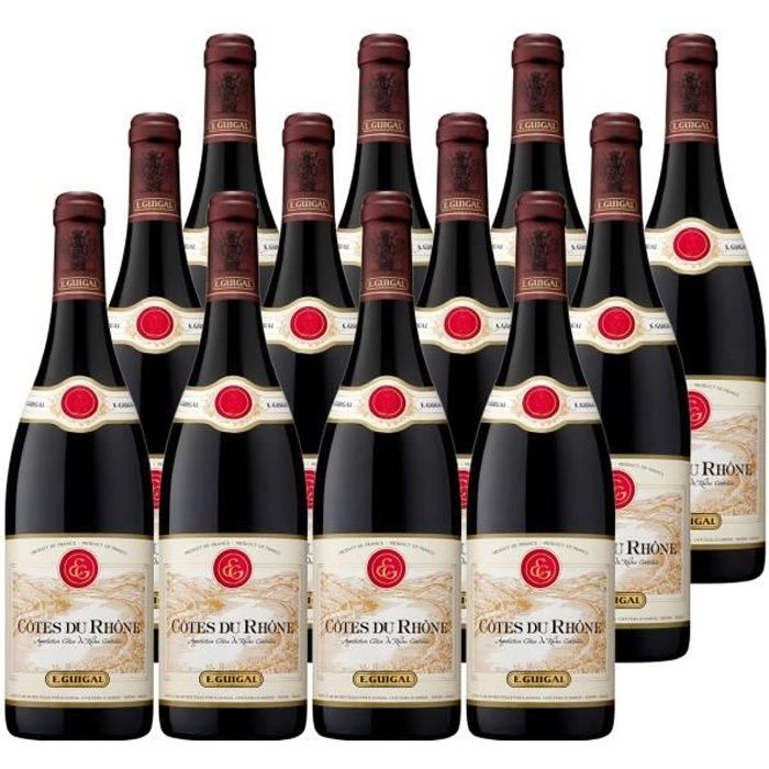 Côtes du Rhône Rouge 2019 - Lot de 12x75cl - Maison Guigal - Vin AOC Rouge de la Vallée du Rhône - Cépages Grenache, Syrah, Mourvèdr
