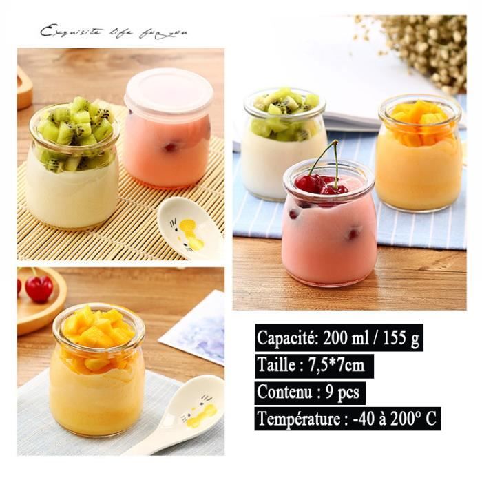 9 Pcs-200ML,Pot Yaourt ou Crème Dessert en Verre avec Couvercles