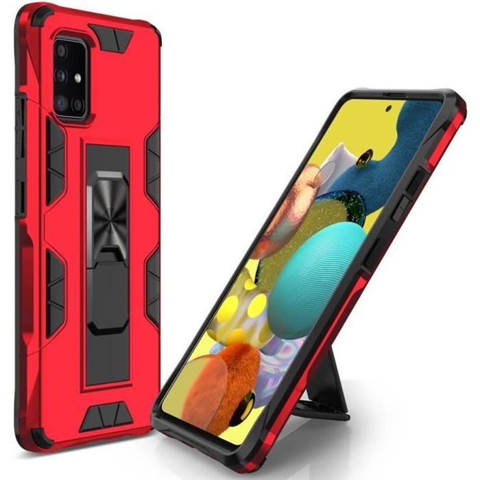 Coque Samsung Galaxy A52, Avec Support Magnétique Invisible Armure Robuste Ultra-fin Pratique Protection, Rouge