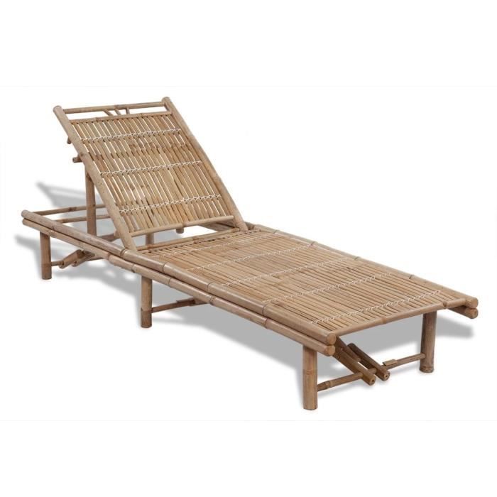 Nishore Chaise Longue Bambou Transat de Jardin Patio Piscine Balcon Extérieur réglable en 3 positions 200 x 65 x (24 - 87) cm