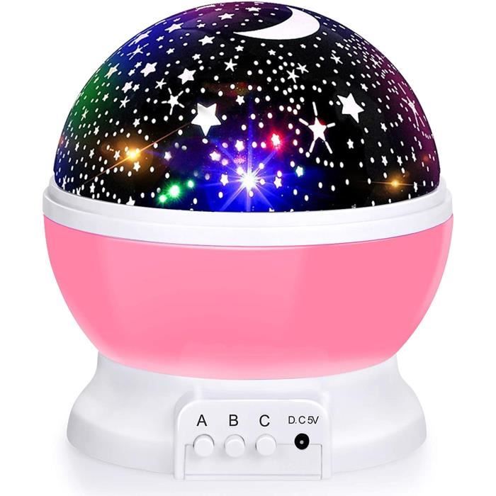Lampe Videoprojecteur Veilleuse Lumière Enfant Etoile Projection Rotation Lampe Projecteur Lumière Plafond LED Veilleuse Cadeau Rose