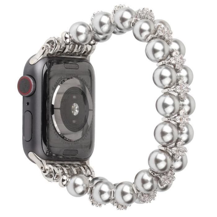 Faux Perle Strass Décor Bracelet Montre Pour Apple Watch Series 7 41Mm-Série 6-5-4-Se 40Mm Series 3-2-1 38Mm - Argent