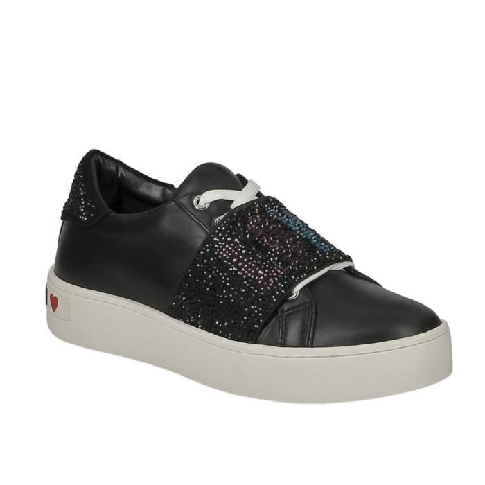 Basket à lacets dame Love Moschino noire avec strass.