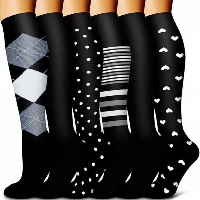 Chaussettes de Contention 6 Paires, Bas de Contention Femme et Homme, Chaussettes de Compression, Sport, Course, Football, Cyclisme