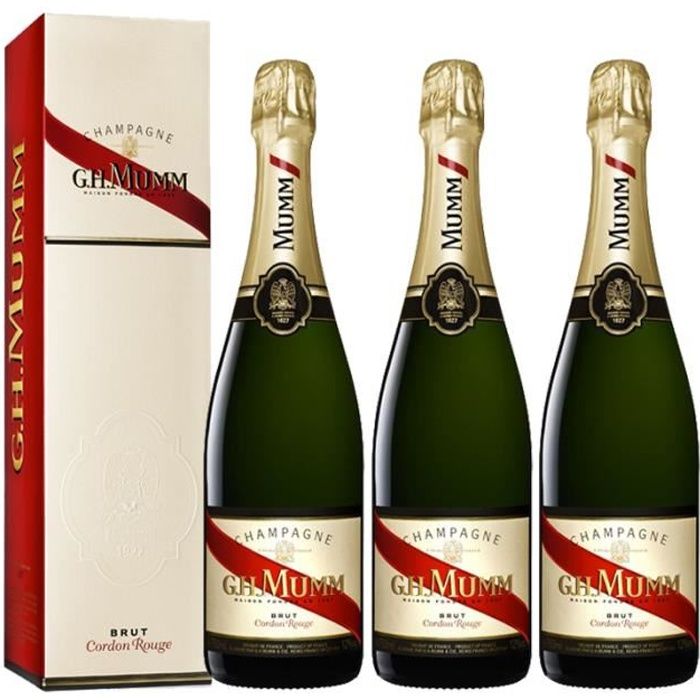 Lot 3 Champagnes Mumm Brut Cordon Rouge 75cl avec étuis