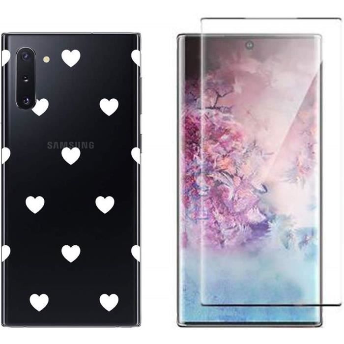 Pack pour Samsung NOTE 10 - Coque et Film Protection écran verre trempé résistant pour Samsung NOTE 10 (Cœurs)