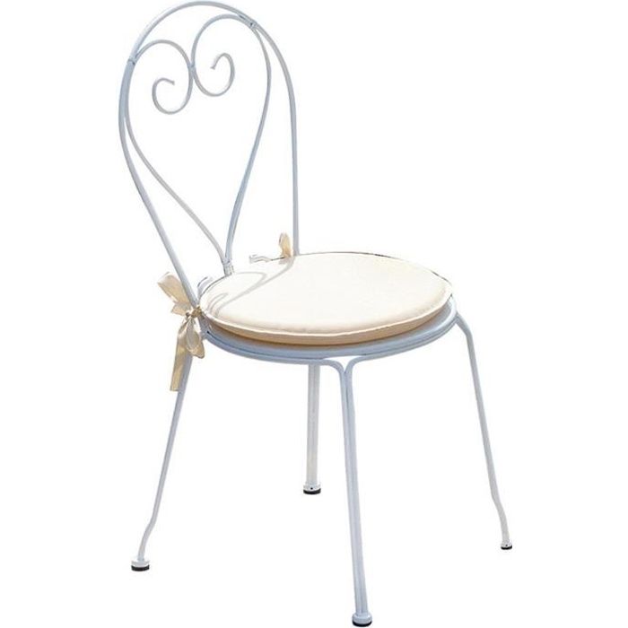Chaise jardin en fer forgé coloris ecru - Dim: H 90 x L 42 x P 52 cm