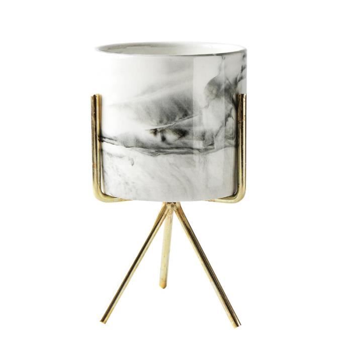 Vase en Marbre de Style Minimaliste Nordique Domestique Fer Forgé Dessus de la Table Pot de Fleurs Succulente Or + Céramique blanc S
