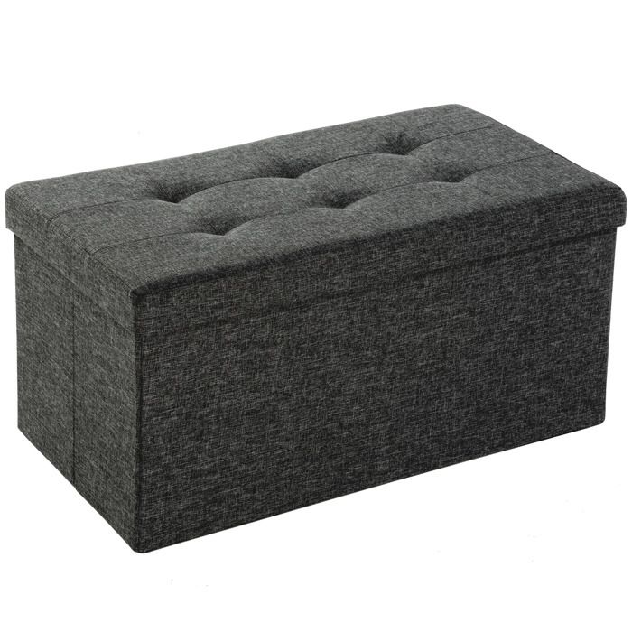 TECTAKE Tabouret Siège Banc Pouf Coffre de Rangement Pliant Rembourré 76 cm x 38 cm x 38 cm Gris