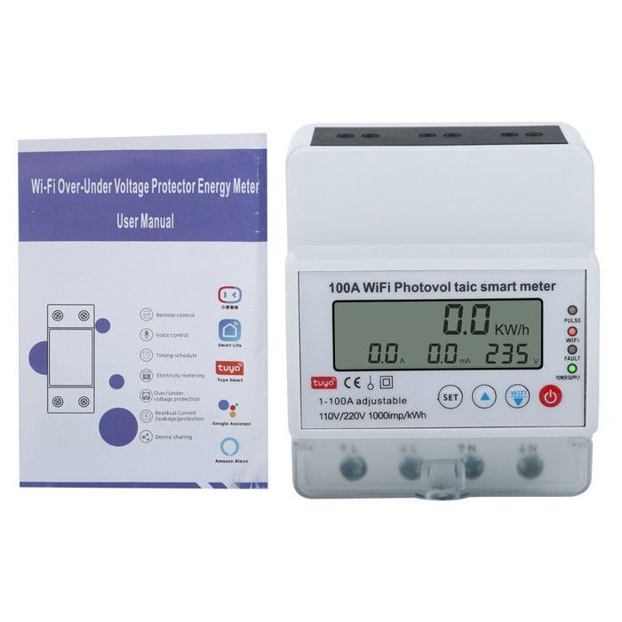 TUYA WIFI Interruttore intelligente Misuratore di potenza KWh 1P 230V 63A Voltmetro Amperometro Rail DIN Smart Life Telecomando Wireless Interruttore Timer Controllo vocale (10A