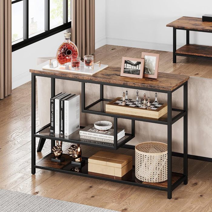 Console Meuble Entrée 75x24x75cm - Style Industriel Marron - Table D'Appoint Canapé