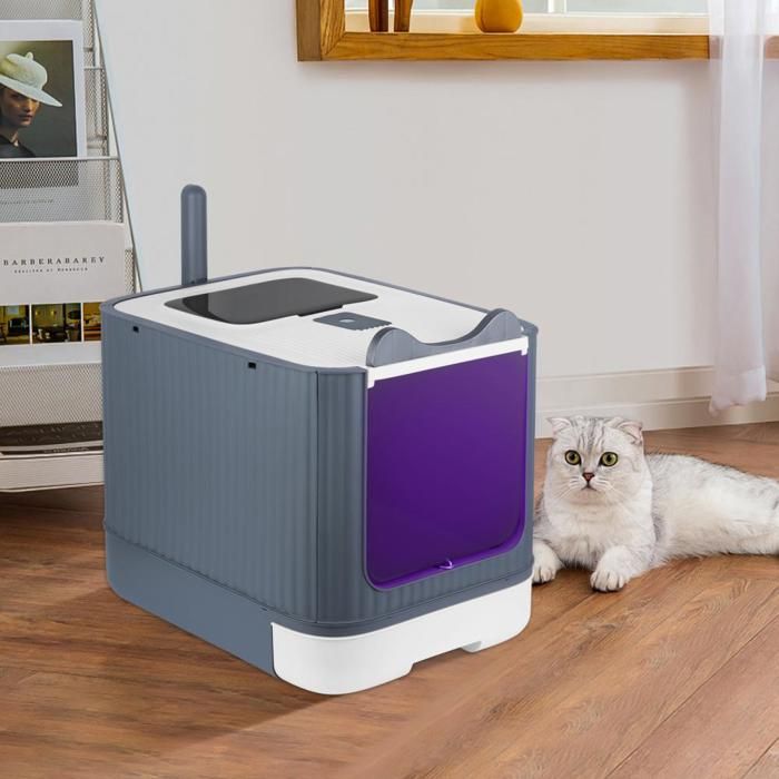 Comparer les prix de B.LIVEM Bac à Litière Fermé pour Chat avec Couvercle, Bac Escamotable, Pelle, Spacieux, 44,5×36,5×34,5cm, Blanc