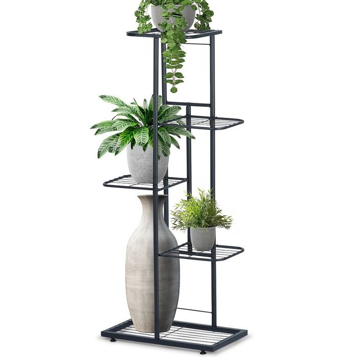 VILDE Porte Plante 5 Niveaux - 96 cm Étagère à Fleurs - Idéal pour Décorations - Métal noir mat