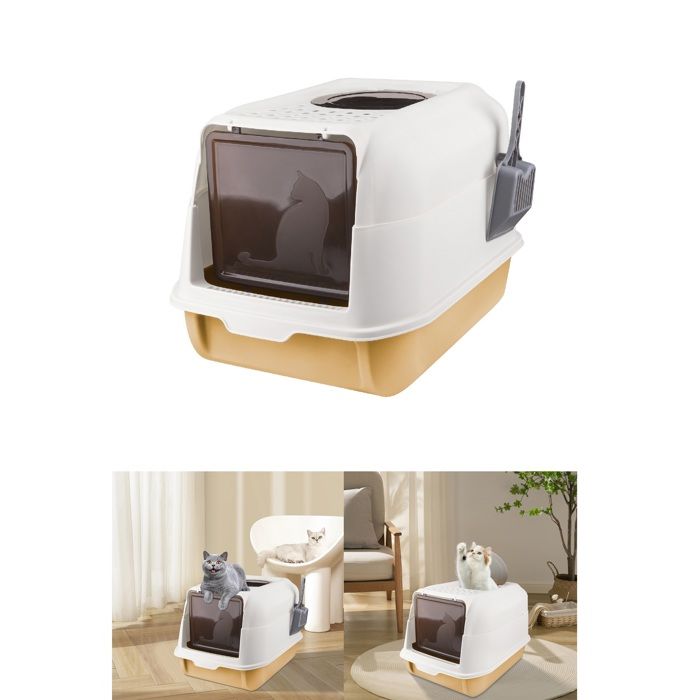 Comparer les prix de Bac à Litière pour Chat Fermée, Grande Maison de Toilette Chat avec Couvercle, Tiroir à Litière avec Pelle, WC pour Chats, Orange