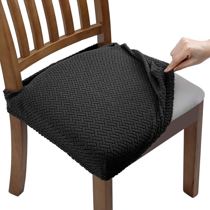 4 Pcs Housse de Chaise Extensible en Jacquard Housse Assise Chaise pour Salle à Manger Amovibles et Lavables (avec Sangles de D