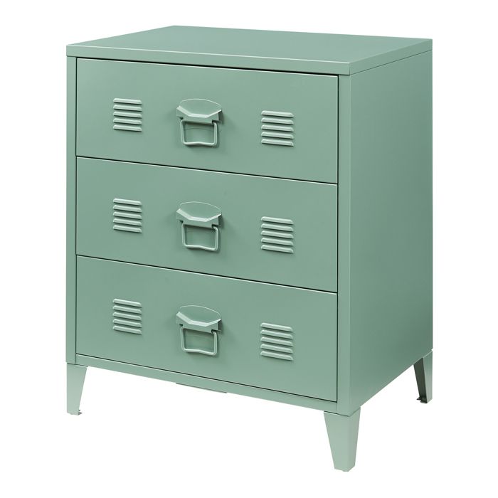 Commode métallique Hämeenlinna avec 3 tiroirs acier 72 x 60 x 40 cm vert mat