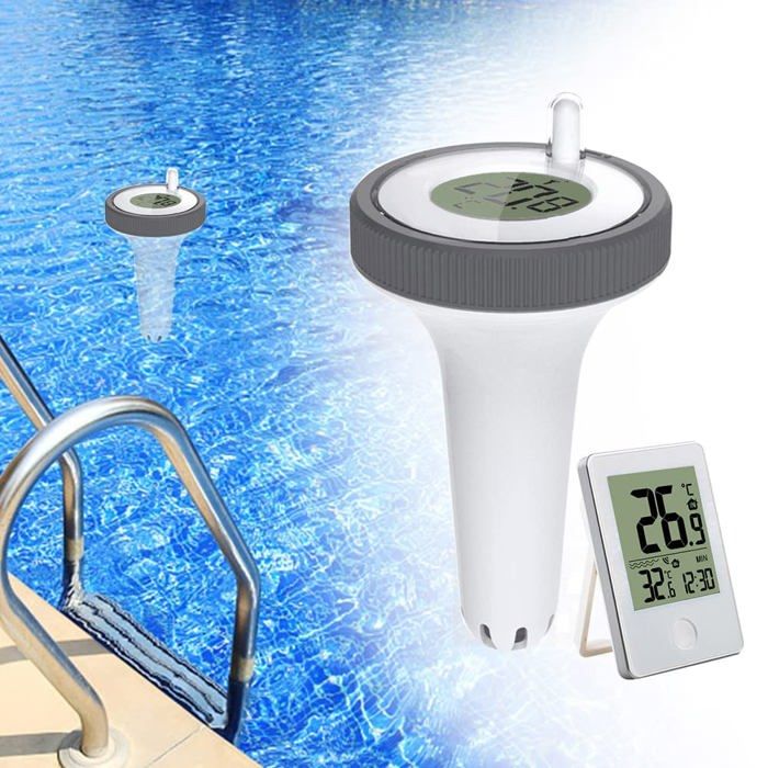 Piscine Thermomètre Flottant Jauge Thermomètre Intérieur et Extérieur Flottant sans Fil Thermomètre de Piscine Numérique