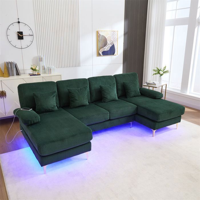 DRIPEX Canapé 4/5 places en forme de U moderne avec éclairage dambiance LED et port USB-CCanapé ergonomique avec 4 coussinsVert