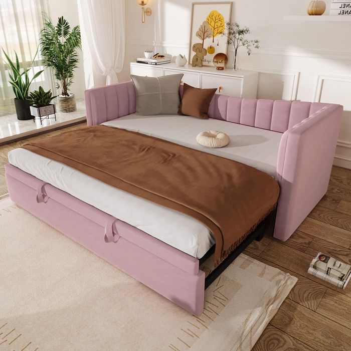 Lit de jour 90 x 200 cm (180 x 200 cm) Polsterbett mit Ziehbett Canapé-lit Lit individuel Lit double (sans matelas) Velvet sty