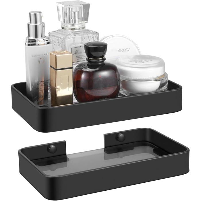 Lot de 2 Étagères Verre Noir Mat 20 3 cm Murales Salle de Bain Design Élégant