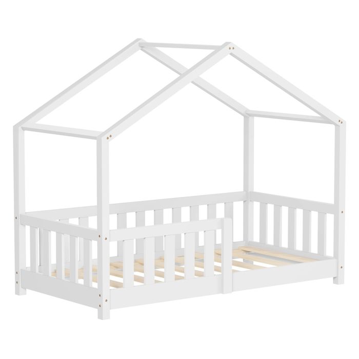 Lit cabane enfant ML-Design 70x140 cm blanc pin massif avec antichute sommier à lattes Montessori Lit cabane enfant ML-Design 70x140 cm blanc pin massif avec antichute sommier à lattes Montessori